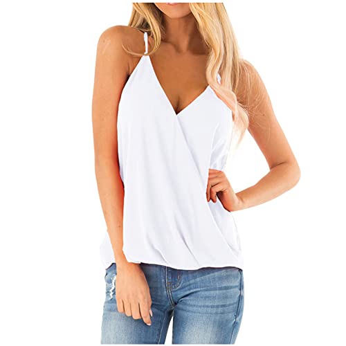 Damen Camisole Ärmellos Riemchen Sexy V-Ausschnitt Schlanke Passform Tank Top Stilvoll Spaghetti Träger Sommer Tops Verstellbarer Satin Einfarbig Lässig Sport Workout Yoga Weste Nachtwäsche von routinfly