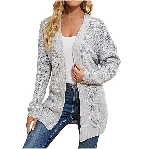 Damen Cardigan mit Taschen Strickjacken Vorne offen Lose Slouchy Wrap Grobstrick Pullover Mantel Winter Volltonfarbe Jacke Lose Knopf Langarm Shirt Vatertag T-Shirt Lustig 2022 von Routinfly