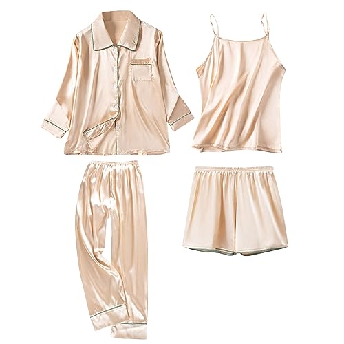 Damen Pyjama Vierteiliges Set Damen NachtwäSche Sexy Dessous Satin Pyjama Cami NachtwäSche Aus Eisseide Sommer Nachthemd Seide Sexy Spitze Bademantel Morgen Winter Robe von routinfly