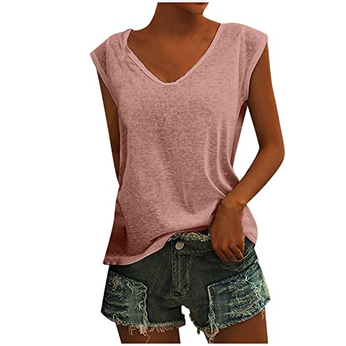 Damen Sommer V-Ausschnitt Basic Top Locker Weiches Tank Top Cap Sleeve Vest Top Stilvolle Streetwear Solide Farbe Baggy Elegante T-Shirt Bluse Tops Bequem LäSsiges Westen Clubwear Outfit von Routinfly