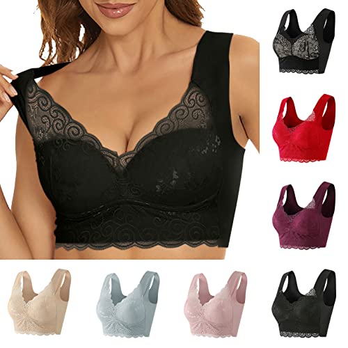 Damen Sport BH Sexy Spitzen BH V-Ausschnitt Push Up BH Ohne BüGel Alltags BH LäSsig Breite TräGer Wattiertes Bustier Bequeme UnterwäSche Stylischer Minimiser BH Passend FüR GroßE Und Kleine BrüSte von routinfly