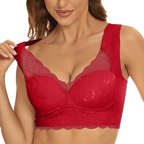 Damen Sport BH Sexy Spitzen BH V-Ausschnitt Push Up BH Ohne BüGel Alltags BH LäSsig Breite TräGer Wattiertes Bustier Bequeme UnterwäSche Stylischer Minimiser BH Passend FüR GroßE Und Kleine BrüSte von routinfly