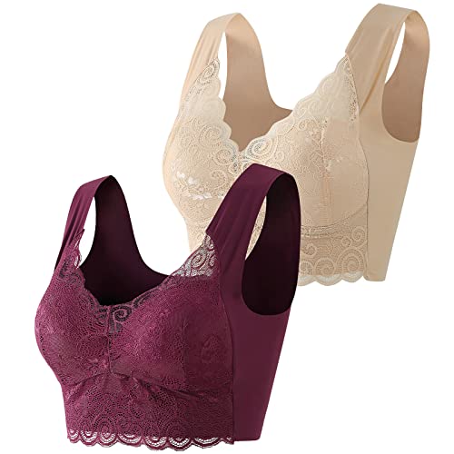 Damen Sport BH Sexy Spitzen BH V-Ausschnitt Push Up BH Ohne BüGel Alltags BH LäSsig Breite TräGer Wattiertes Bustier Bequeme UnterwäSche Stylischer Minimiser BH Passend FüR GroßE Und Kleine BrüSte von routinfly