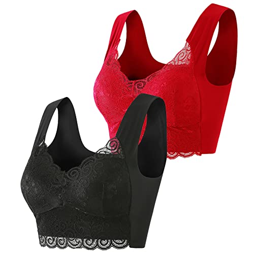 Damen Sport BH Sexy Spitzen BH V-Ausschnitt Push Up BH Ohne BüGel Alltags BH LäSsig Breite TräGer Wattiertes Bustier Bequeme UnterwäSche Stylischer Minimiser BH Passend FüR GroßE Und Kleine BrüSte von routinfly