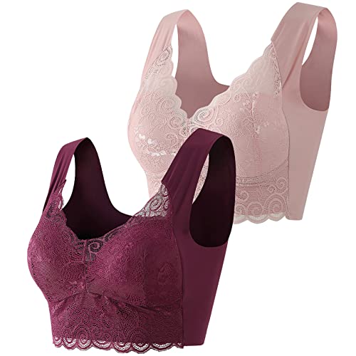 Damen Sport BH Sexy Spitzen BH V-Ausschnitt Push Up BH Ohne BüGel Alltags BH LäSsig Breite TräGer Wattiertes Bustier Bequeme UnterwäSche Stylischer Minimiser BH Passend FüR GroßE Und Kleine BrüSte von routinfly