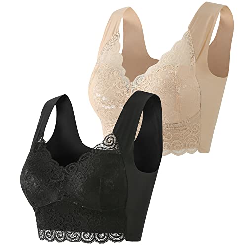 Damen Sport BH Sexy Spitzen BH V-Ausschnitt Push Up BH Ohne BüGel Alltags BH LäSsig Breite TräGer Wattiertes Bustier Bequeme UnterwäSche Stylischer Minimiser BH Passend FüR GroßE Und Kleine BrüSte von routinfly