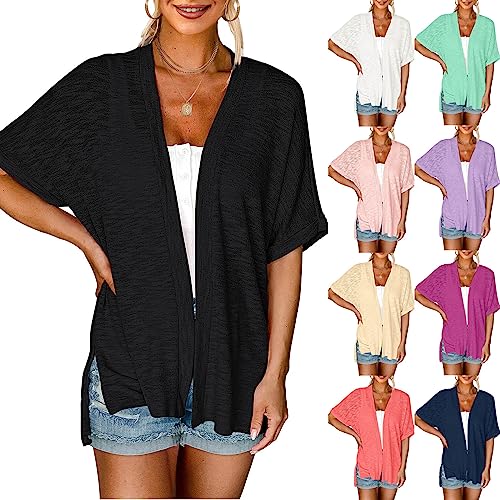 Damen Strickjacke Einfarbig Shrugs Sommer Kimono Cardigan Blumen Print Bluse Leichte Hemd Strand Offene Front Jacke FüR Sommer Strickjacke Bikini Cover Ups Elegant Strick Shrug Casual Comfy Cardigans von routinfly