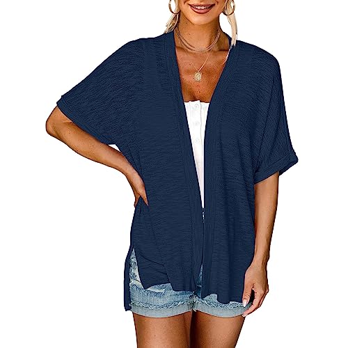 Damen Strickjacke Einfarbig Shrugs Sommer Kimono Cardigan Blumen Print Bluse Leichte Hemd Strand Offene Front Jacke FüR Sommer Strickjacke Bikini Cover Ups Elegant Strick Shrug Casual Comfy Cardigans von routinfly