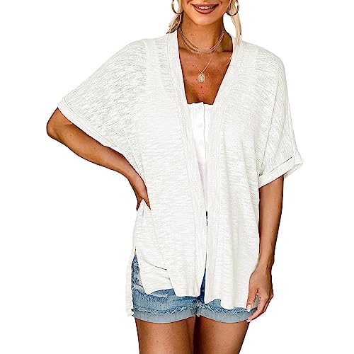 Damen Strickjacke Einfarbig Shrugs Sommer Kimono Cardigan Blumen Print Bluse Leichte Hemd Strand Offene Front Jacke FüR Sommer Strickjacke Bikini Cover Ups Elegant Strick Shrug Casual Comfy Cardigans von routinfly