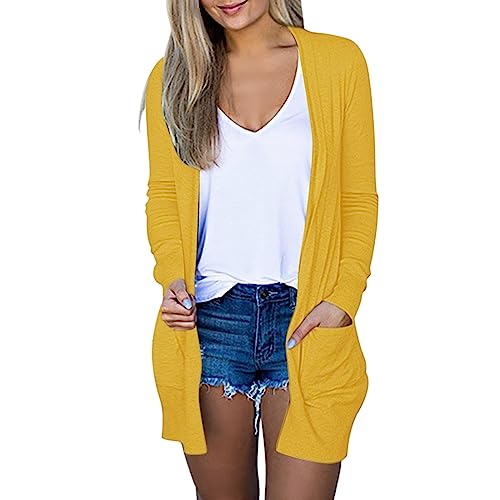 Damen Strickjacke Lange ÄRmel Klassische Blusen Leichte Strickjacke Mit Offener Vorderseite Sommer Elegant Strickjacke LäSsig Weich Drapieren Herbst Strickjacke Pullover Casual Loose Outwear Mantel von routinfly