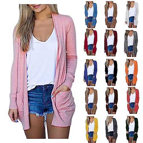 Damen Strickjacke Lange ÄRmel Klassische Blusen Leichte Strickjacke Mit Offener Vorderseite Sommer Elegant Strickjacke LäSsig Weich Drapieren Herbst Strickjacke Pullover Casual Loose Outwear Mantel von routinfly