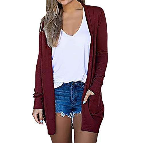 Damen Strickjacke Lange ÄRmel Klassische Blusen Leichte Strickjacke Mit Offener Vorderseite Sommer Elegant Strickjacke LäSsig Weich Drapieren Herbst Strickjacke Pullover Casual Loose Outwear Mantel von routinfly