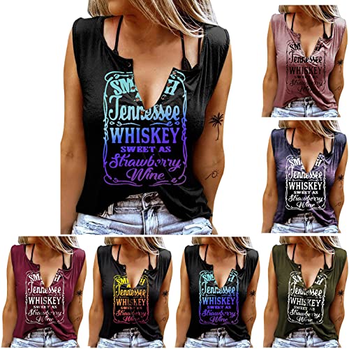 Damen Tank Top Sommer V Ausschnitt Ärmellose Sexy Oberteil Weste Damen Sommer Casual Locker Shirt Damen Whiskey Shirt Strand Vest Top Elegant Tunika Blusentop Mode Basic Blumendruck T Shirt von routinfly