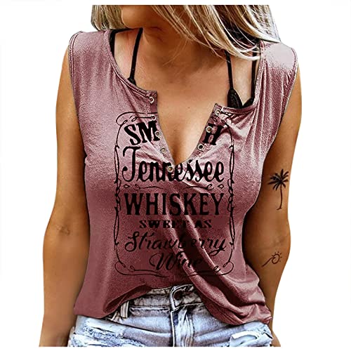 Damen Tank Top Sommer V Ausschnitt Ärmellose Sexy Oberteil Weste Damen Sommer Casual Locker Shirt Damen Whiskey Shirt Strand Vest Top Elegant Tunika Blusentop Mode Basic Blumendruck T Shirt von routinfly