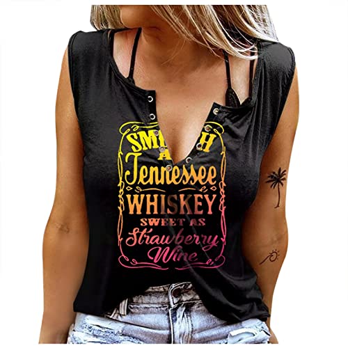 Damen Tank Top Sommer V Ausschnitt Ärmellose Sexy Oberteil Weste Damen Sommer Casual Locker Shirt Damen Whiskey Shirt Strand Vest Top Elegant Tunika Blusentop Mode Basic Blumendruck T Shirt von Routinfly