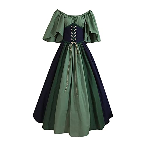 Halloween-Kleider Frauen in Übergröße – Renaissance-Kostüm mit Glockenärmeln, Gothic, langes Kleid, sexy Patchwork lässig, Cosplay-Kleid, Schnürung, Vintage, mittelalterliches Kleid schulterfrei von Routinfly