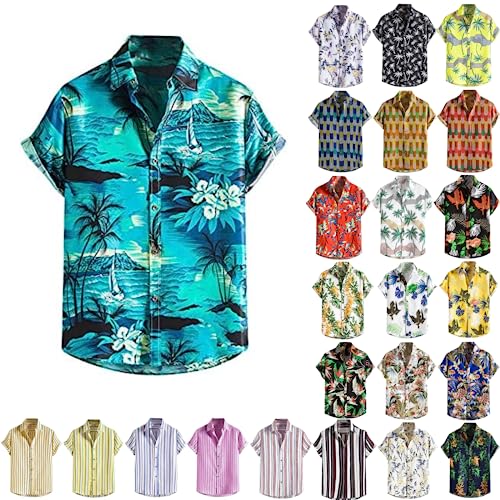 Herren Hawaii Hemd Herren Kurzarm Freizeithemd Sommer Bedruckt Button Down Strand Hemden Tops Vintage Revers T Shirt Plus Größe Classic Fit Shirt Festival Hemden Streetwear Outfit von routinfly