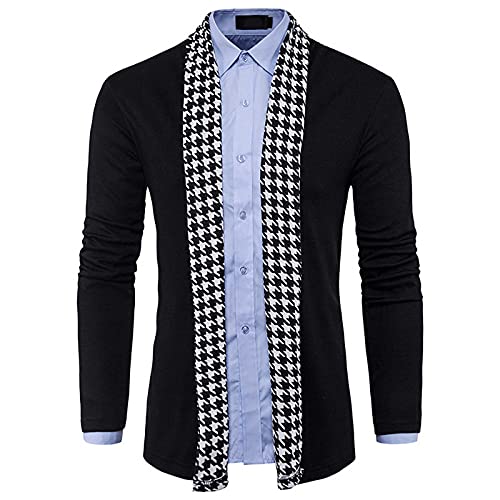 Herren Houndstooth Mittellang Lässig Stricken Turn Down Slim Fit Strickjacke Herren T-Shirt Herren Jacken Hochzeit Weihnachten Fashion Angora Denim von Routinfly