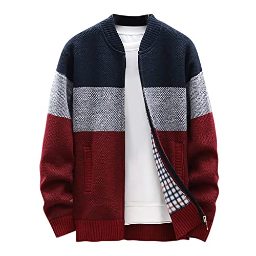 Herren-Strickjacke mit Reißverschluss, dicker Pullover, Stehkragen, mit Fleece gefüttert, warme Herren-Hoodie-Jacke, Herren-Baumwolljacke, leichte Arbeit, Stretch, Standard, Alpaka, Paillettenbesetzt von Routinfly