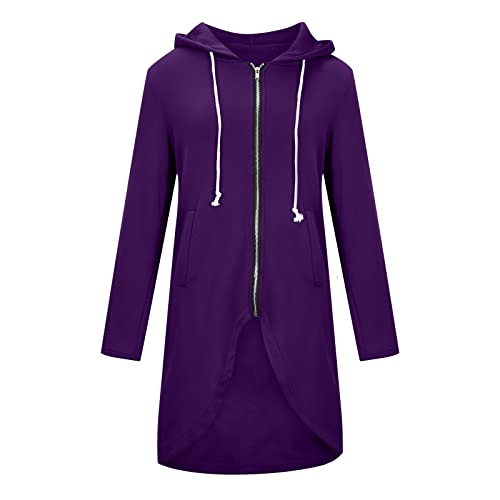 Kapuzenjacke FüR Damen LäSsiges Mode ReißVerschluss Kapuzenpullover Tunika UnregelmäßIger Saum Langer Hoodie Jacke Mantel Bequem Einfarbig Locker Kapuzen Mantel Kordelzug Sweatshirt Mit Taschen von routinfly