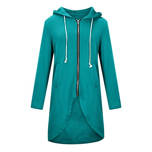 Kapuzenjacke FüR Damen LäSsiges Mode ReißVerschluss Kapuzenpullover Tunika UnregelmäßIger Saum Langer Hoodie Jacke Mantel Bequem Einfarbig Locker Kapuzen Mantel Kordelzug Sweatshirt Mit Taschen von routinfly