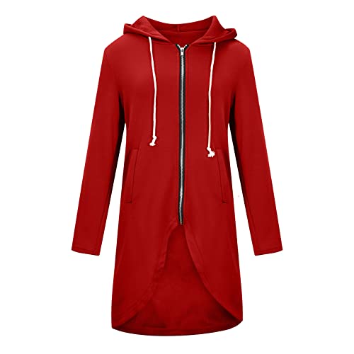 Kapuzenjacke FüR Damen LäSsiges Mode ReißVerschluss Kapuzenpullover Tunika UnregelmäßIger Saum Langer Hoodie Jacke Mantel Bequem Einfarbig Locker Kapuzen Mantel Kordelzug Sweatshirt Mit Taschen von routinfly