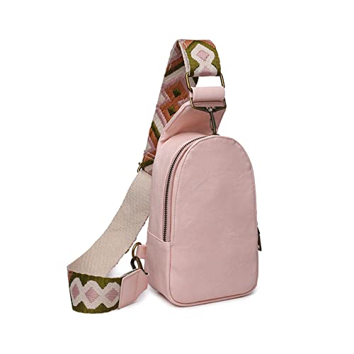 Kleine Brusttasche Damen Crossbody Sling Tasche Frauen Pu Leder Satchel UmhäNgetasche Stickerei Rucksack für Frauen Reisetasche Wasserdicht Wandern Daypack Leichte Frauen Shopping Radfahren (Rosa A) von routinfly