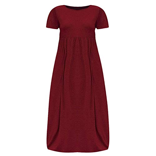 Lange Kleider für Damen, lässiger Sommer – Plus Size, Kurzarmkleid, lockeres Taschenkleid, O-Ausschnitt, Maxikleid, Robe von Routinfly