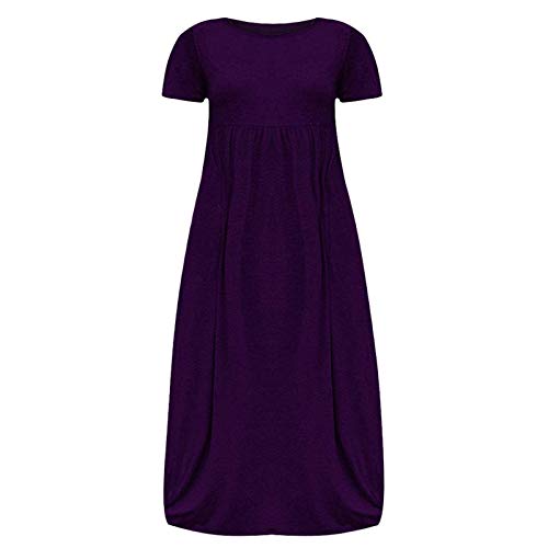 Lange Kleider für Damen, lässiger Sommer – Plus Size, Kurzarmkleid, lockeres Taschenkleid, O-Ausschnitt, Maxikleid, Robe von Routinfly