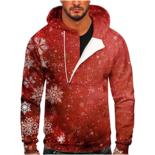 Men Casual Christmas Print Sports Fitness Pullover Hooded Half-Zip Sweatshirt Male Tank Top Male Padded Jacket Casual GanzjahresartikelFur von Routinfly