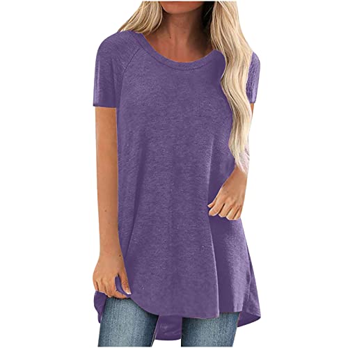 Plus GrößE Damen Stilvolle Rundhals T-Shirt Solide Farbe Kurze ÄRmel Sommer Tops Lange FließEnde Bluse Mode Verstecken Bauch Tunika LäSsig Dressy Blusen Oberteile Oversized Tees von Routinfly