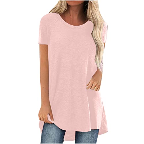 Plus GrößE Damen Stilvolle Rundhals T-Shirt Solide Farbe Kurze ÄRmel Sommer Tops Lange FließEnde Bluse Mode Verstecken Bauch Tunika LäSsig Dressy Blusen Oberteile Oversized Tees von Routinfly