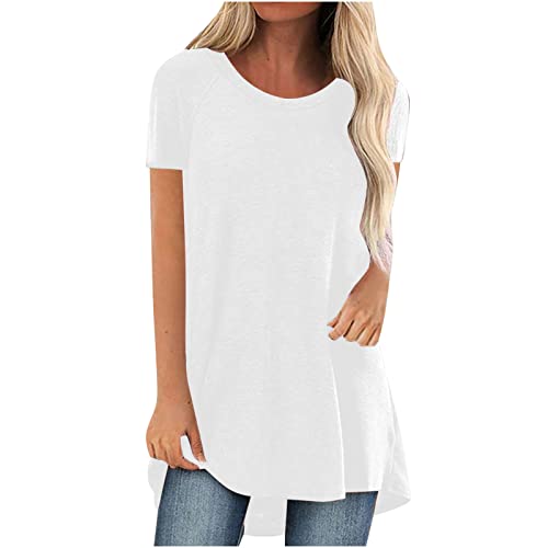 Plus GrößE Damen Stilvolle Rundhals T-Shirt Solide Farbe Kurze ÄRmel Sommer Tops Lange FließEnde Bluse Mode Verstecken Bauch Tunika LäSsig Dressy Blusen Oberteile Oversized Tees von Routinfly