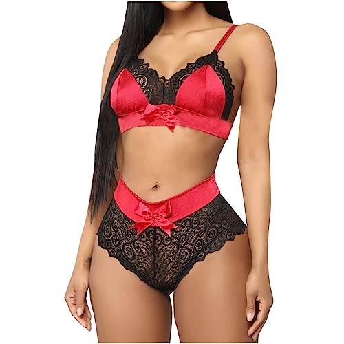 ReizwäSche Outfit Spitze Damen Dessous Set Sexy V-Ausschnitt Dessous 2 StüCk Bh Und HöSchens Set Spitze Korsett UnterwäSche Nachthemd Mesh Dessous Set Sexy NachtwäSche Outfit Negligee FüR Frauen von routinfly