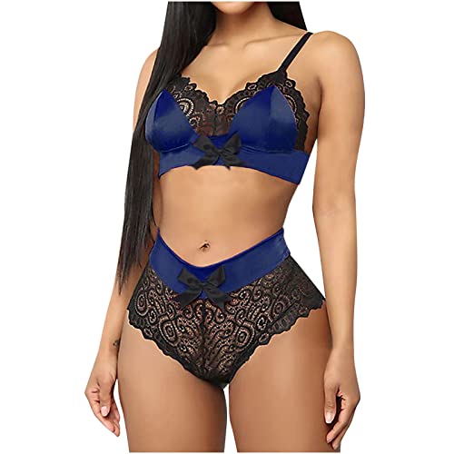 ReizwäSche Outfit Spitze Damen Dessous Set Sexy V-Ausschnitt Dessous 2 StüCk Bh Und HöSchens Set Spitze Korsett UnterwäSche Nachthemd Mesh Dessous Set Sexy NachtwäSche Outfit Negligee FüR Frauen von routinfly