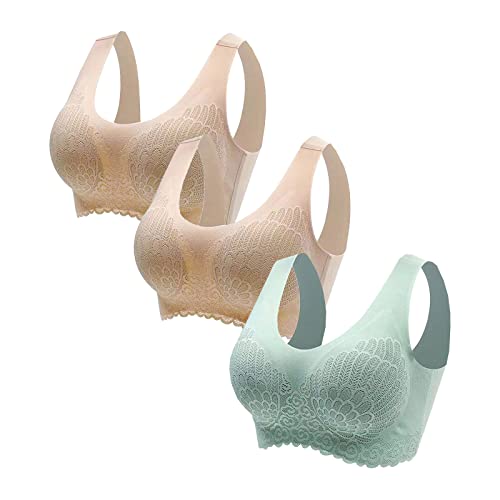 routinfly 3 Pcs Damen Sport BHS Ohne BüGel Nahtlos Spitzen BHS Mit Blumenmuster Weiche Bequeme UnterwäSche Push Up BHS VollstäNdige Deckung Bustier FüR Fitness Laufen Yoga MäDchen Bralette Schlaf BH von routinfly