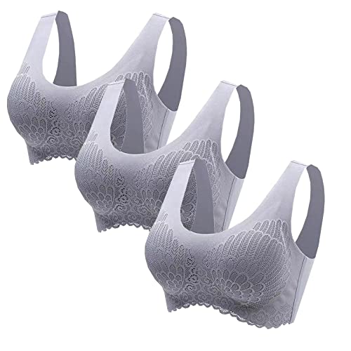 routinfly 3 Pcs Damen Sport BHS Ohne BüGel Nahtlos Spitzen BHS Mit Blumenmuster Weiche Bequeme UnterwäSche Push Up BHS VollstäNdige Deckung Bustier FüR Fitness Laufen Yoga MäDchen Bralette Schlaf BH von routinfly