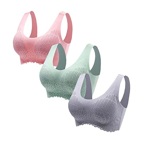 routinfly 3 Pcs Damen Sport BHS Ohne BüGel Nahtlos Spitzen BHS Mit Blumenmuster Weiche Bequeme UnterwäSche Push Up BHS VollstäNdige Deckung Bustier FüR Fitness Laufen Yoga MäDchen Bralette Schlaf BH von routinfly