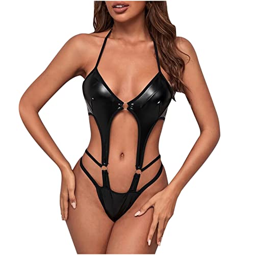 routinfly Damen-Dessous-Sets, sexy Damen-Einteiler, Versuchung, aushöhlen, Babydoll-Unterwäsche, Nachtwäsche, Bodysuit, Lederunterwäsche von routinfly