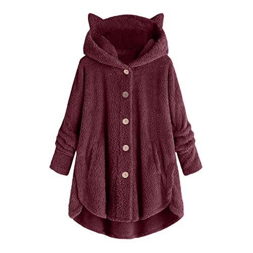 routinfly Damen Kapuzenjacke Warm Knopf PlüSchjacke Fuzzy Fleece Jacke Mit Kapuze Farbblock Strickjacke Süß Lieblich Winterjacke PlüSchmantel 2023 Herbst Winter MäNtel Oberbekleidung Mit Taschen von routinfly