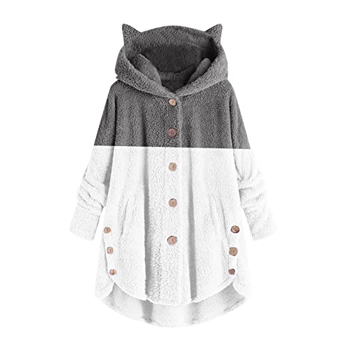 routinfly Damen Kapuzenjacke Warm Knopf PlüSchjacke Fuzzy Fleece Jacke Mit Kapuze Farbblock Strickjacke Süß Lieblich Winterjacke PlüSchmantel 2023 Herbst Winter MäNtel Oberbekleidung Mit Taschen von routinfly