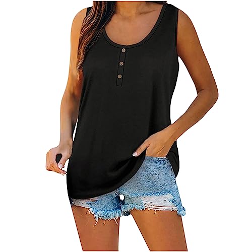 routinfly Damen Tanktop In ÜBergrößE Einfarbig Sommer äRmellose Weste Knopf Rundhalsbluse LäSsig Locker S 5X Lockere Passform LäSsiges TräGerloses Crop Top Sexy Blusenshirt von routinfly