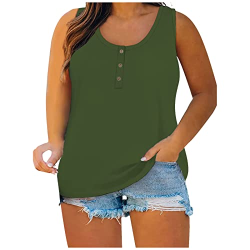 routinfly Damen Tanktop In ÜBergrößE Einfarbig Sommer äRmellose Weste Knopf Rundhalsbluse LäSsig Locker S 5X Lockere Passform LäSsiges TräGerloses Crop Top Sexy Blusenshirt von routinfly