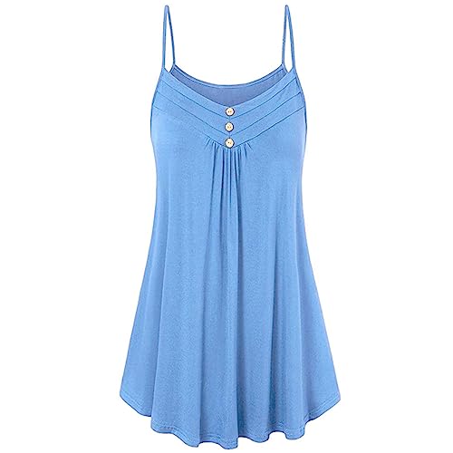 routinfly Damen Tanktop In ÜBergrößE Einfarbig Sommer äRmellose Weste Knopf Rundhalsbluse LäSsig Lockere Passform LäSsiges TräGerloses Crop Top Sexy Blusenshirt RüSchen V Ausschnitt Cami S 5XL von routinfly