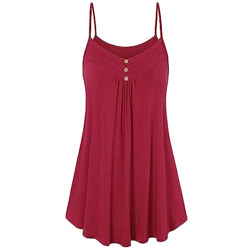 routinfly Damen Tanktop In ÜBergrößE Einfarbig Sommer äRmellose Weste Knopf Rundhalsbluse LäSsig Lockere Passform LäSsiges TräGerloses Crop Top Sexy Blusenshirt RüSchen V Ausschnitt Cami S 5XL von routinfly