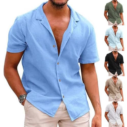 routinfly Herren Kurzarm Business Hemden Herren Revers Knopf Hemd Top Schlichtes Basic Hemd Herren Sommer Lässig Hemd Bluse Mode Täglich Knitterfrei Hemd Atmungsaktiv Leichtes Strandhemd von routinfly