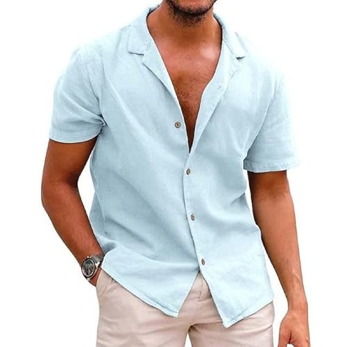 routinfly Herren Kurzarm Business Hemden Herren Revers Knopf Hemd Top Schlichtes Basic Hemd Herren Sommer Lässig Hemd Bluse Mode Täglich Knitterfrei Hemd Atmungsaktiv Leichtes Strandhemd von routinfly