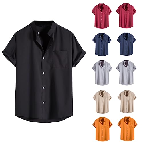 routinfly Herrenhemden Kurzarm Freizeithemd Herren Sommermode Schlichtes Hemd Businesshemd Formelles Hemd Anzughemd Regular Fit Arbeitshemd Stretch Atmungsaktiv Button Down Stehkragenhemd mit Tasche von routinfly