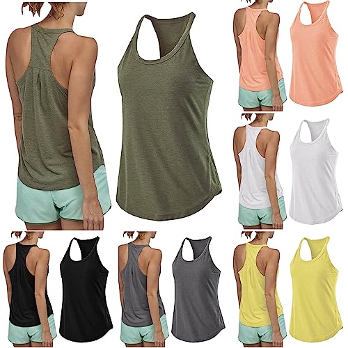 Spaghetti Tops Damen Tank Tops Sommer Locker Damen Elegant Lässig Sexy Ärmellos Camisole Rundhalsausschnitt I Form Zurück Falten Externe Yoga Übung Plissiert Weste Basic Cami Shirts von routinfly