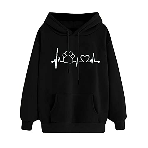 Sweatshirt Damen Pullover Kapuzenpullover Mode Drucken Rundhals Langarm Kapuzenpulli Locker Casual Sport Pullover Oberteil Mit Kapuze Liebe Drucken Herbst Winter Streetwear Pullover Sweatshirts Tops von routinfly